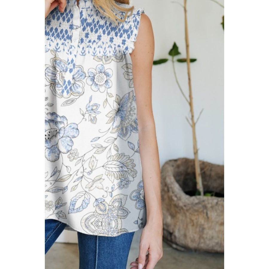 Frill Printed Mock Neck Top Apparel and Accessories