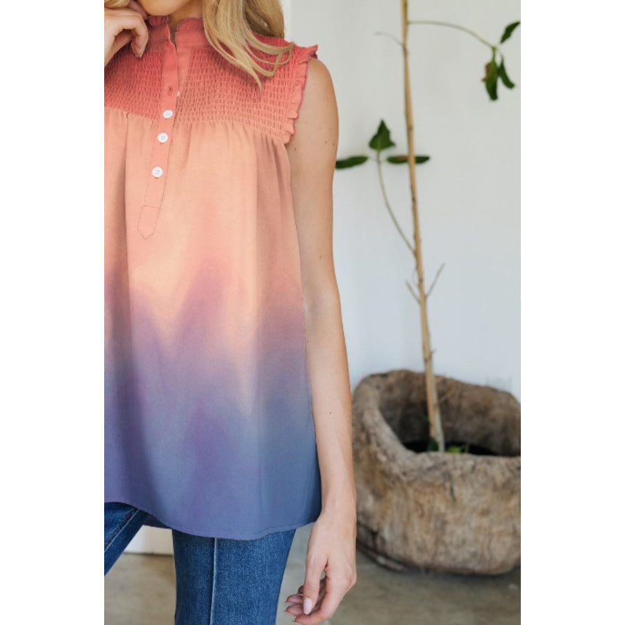 Frill Printed Mock Neck Top Apparel and Accessories