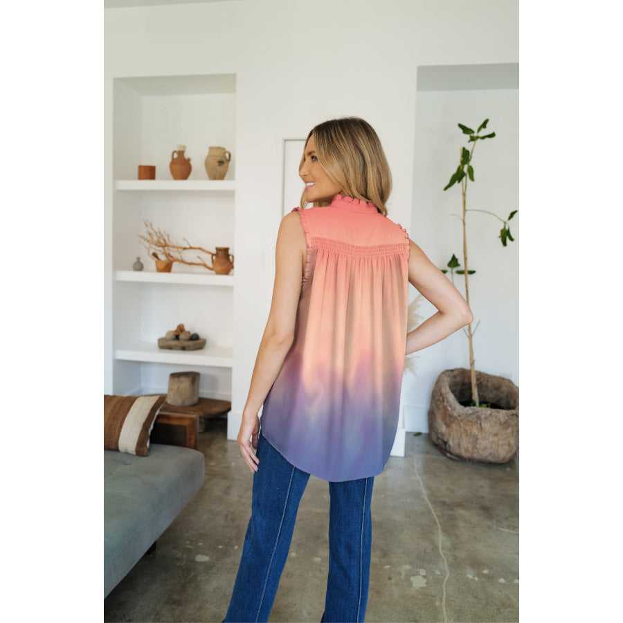 Frill Printed Mock Neck Top Apparel and Accessories