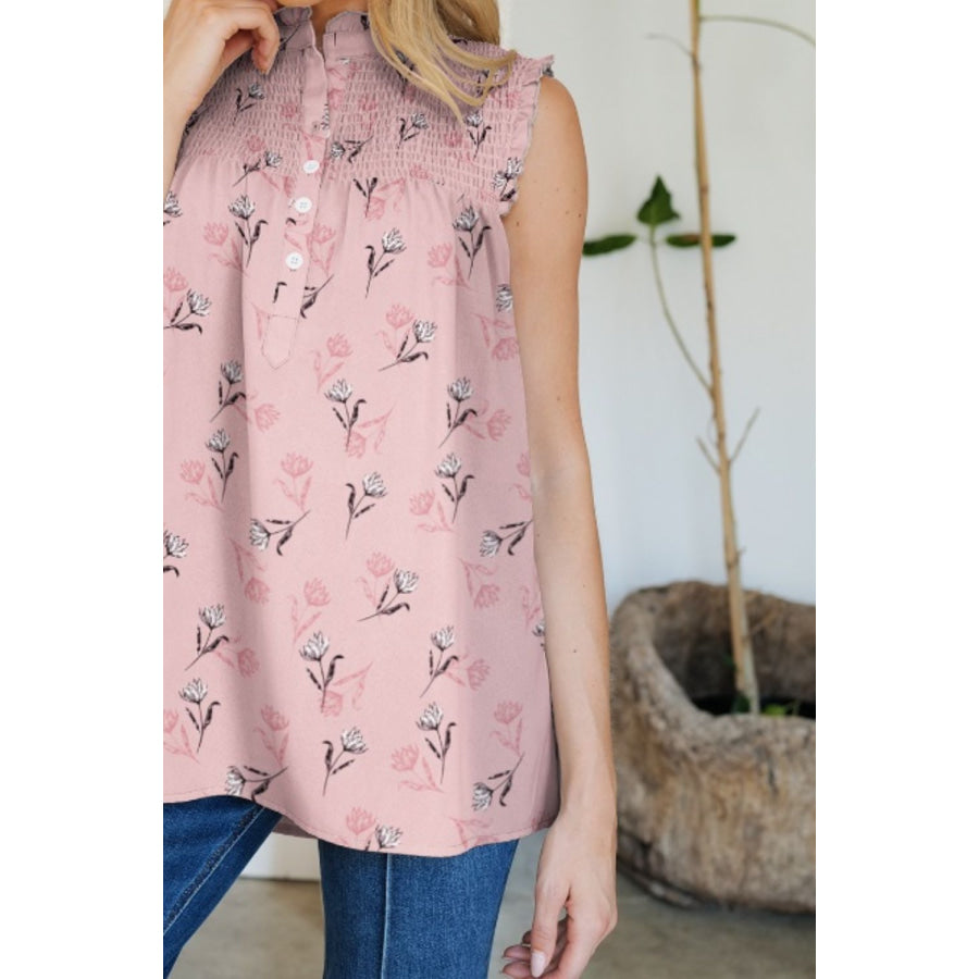 Frill Printed Mock Neck Top Apparel and Accessories