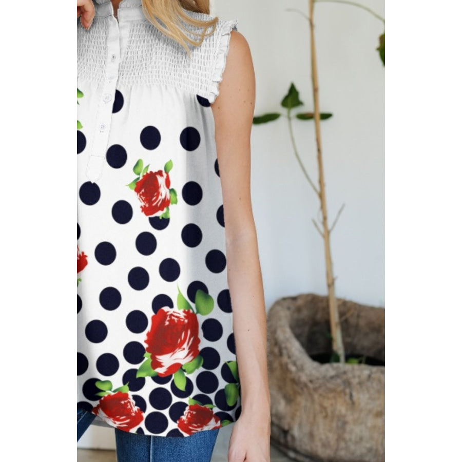 Frill Printed Mock Neck Top Apparel and Accessories