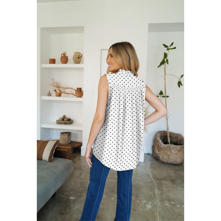 Frill Printed Mock Neck Top Apparel and Accessories