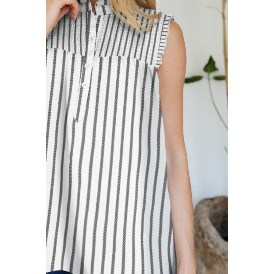 Frill Printed Mock Neck Top Apparel and Accessories