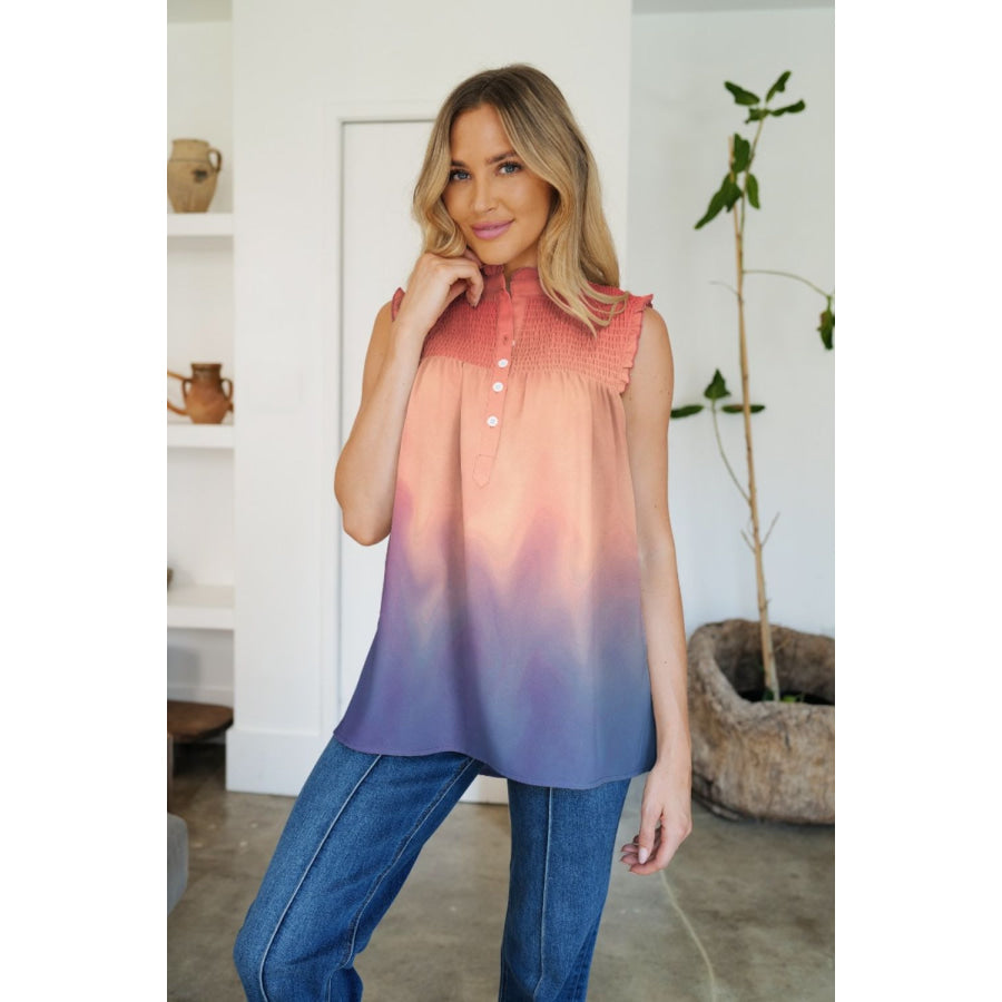 Frill Printed Mock Neck Top Watermelon pink / S Apparel and Accessories