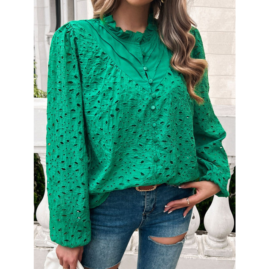 Frill Round Neck Long Sleeve Shirt Apparel and Accessories