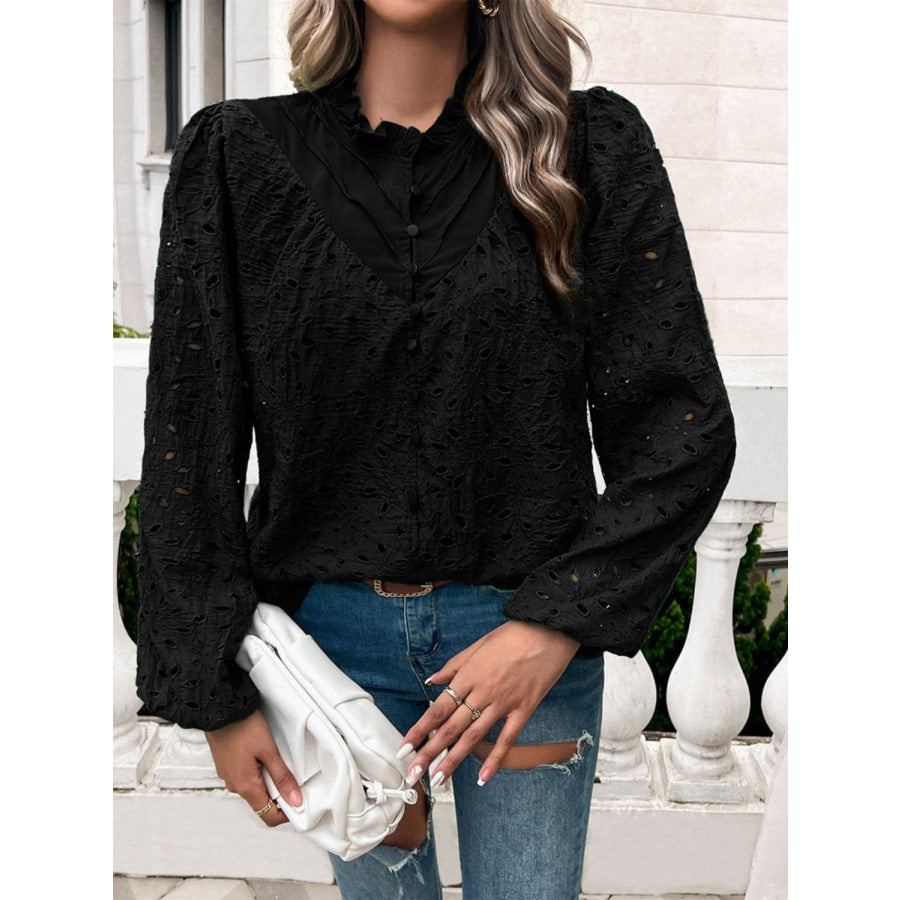 Frill Round Neck Long Sleeve Shirt Apparel and Accessories