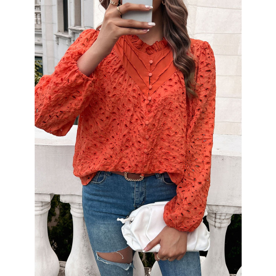 Frill Round Neck Long Sleeve Shirt Apparel and Accessories