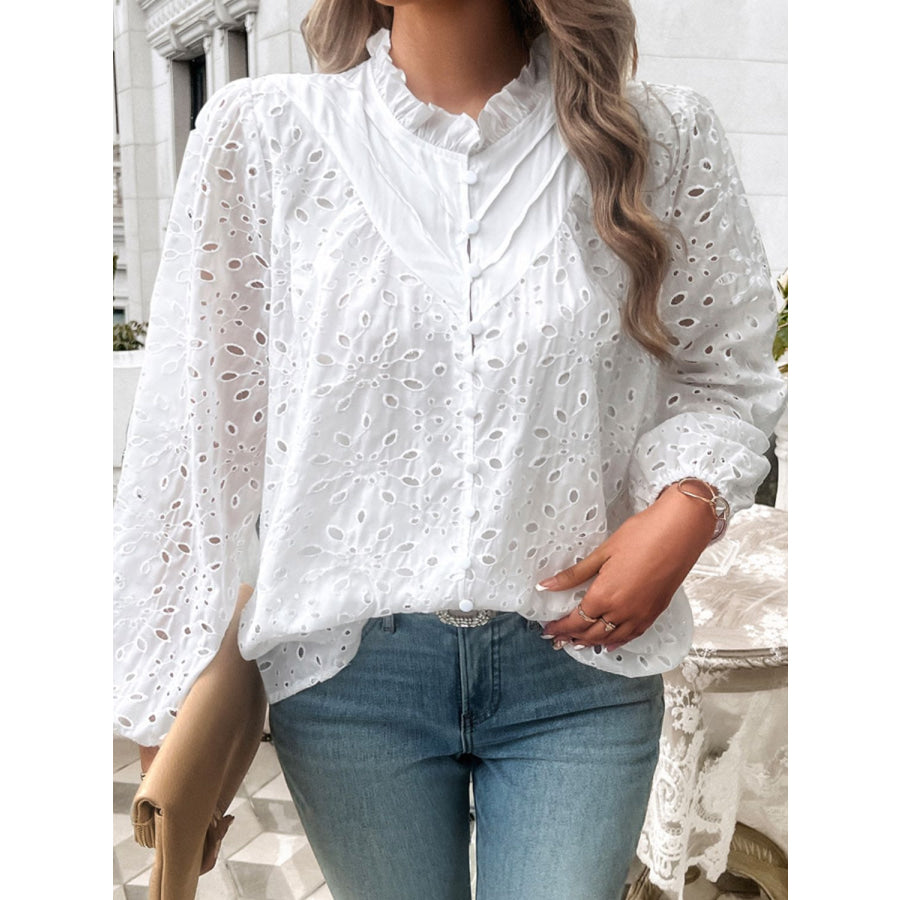 Frill Round Neck Long Sleeve Shirt Apparel and Accessories