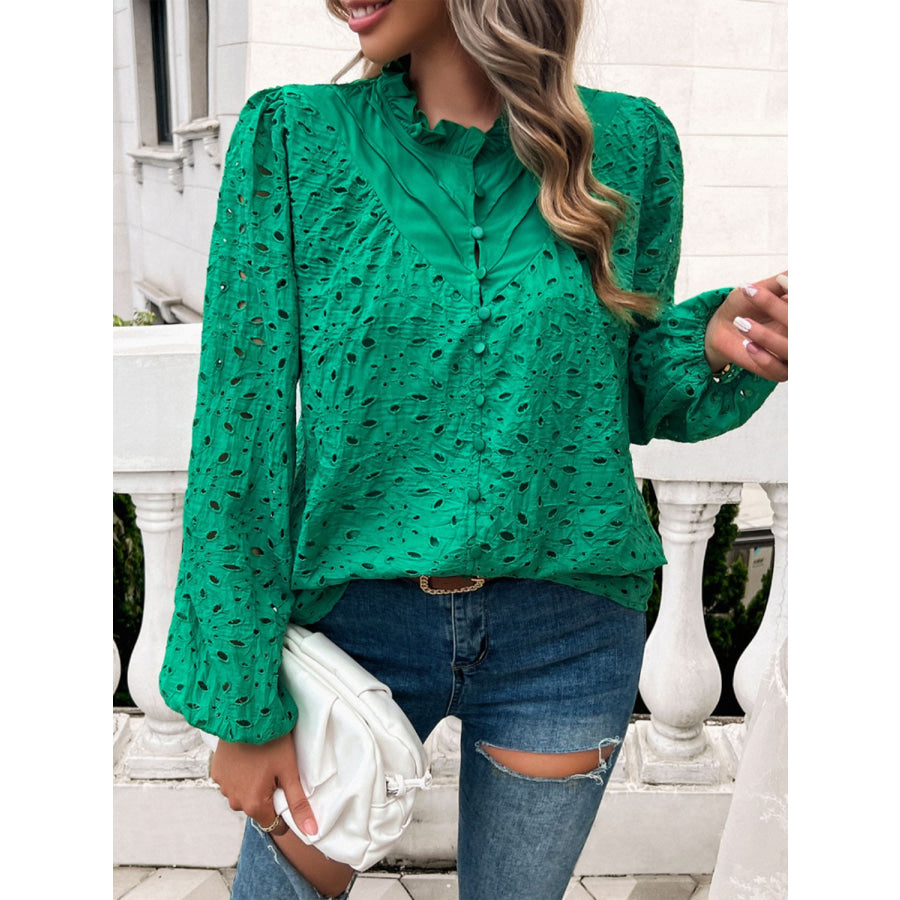 Frill Round Neck Long Sleeve Shirt Apparel and Accessories