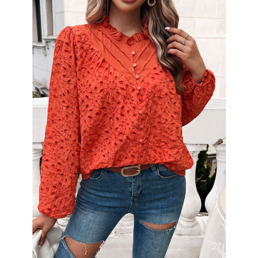 Frill Round Neck Long Sleeve Shirt Apparel and Accessories