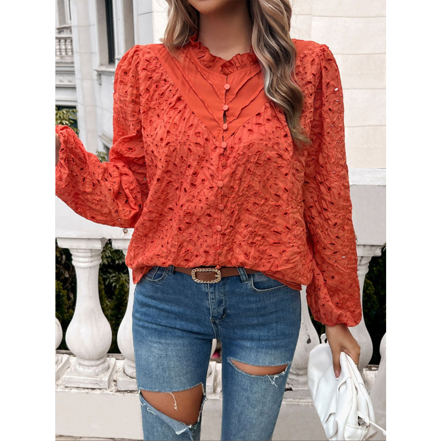 Frill Round Neck Long Sleeve Shirt Apparel and Accessories