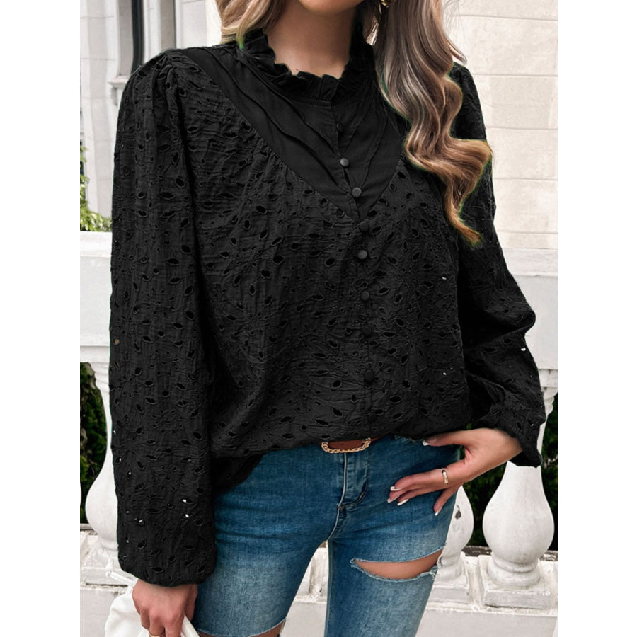 Frill Round Neck Long Sleeve Shirt Apparel and Accessories