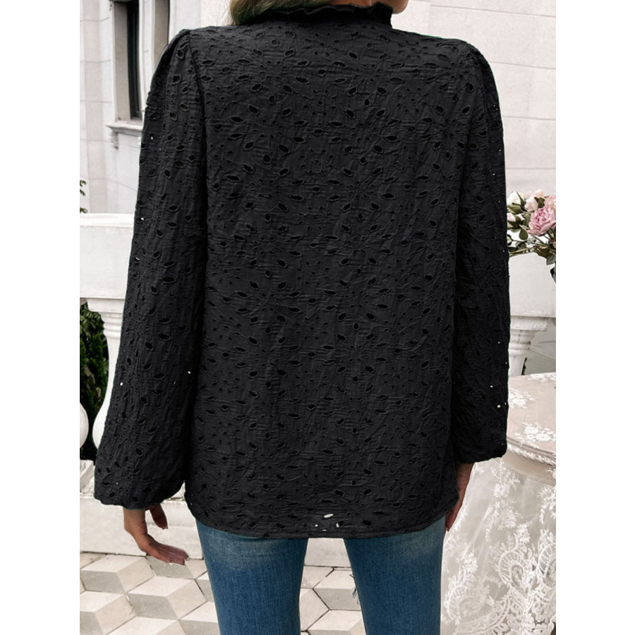 Frill Round Neck Long Sleeve Shirt Apparel and Accessories