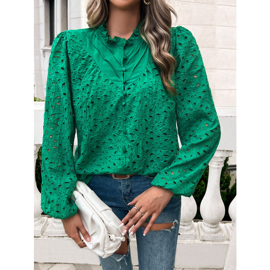 Frill Round Neck Long Sleeve Shirt Apparel and Accessories