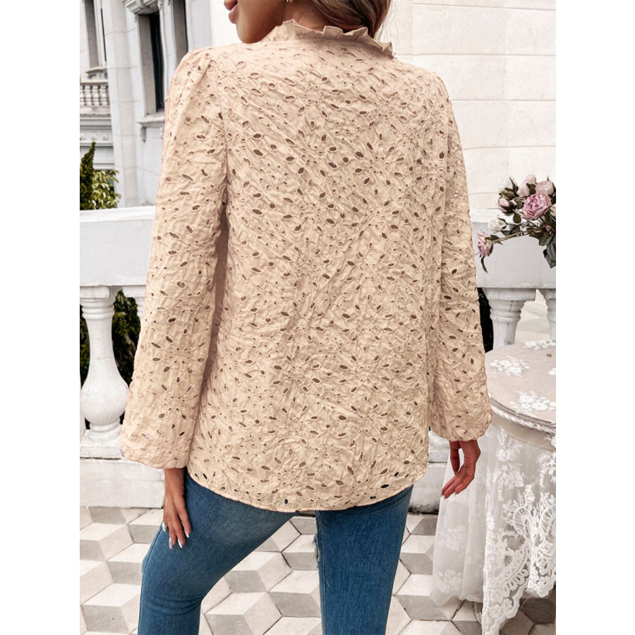 Frill Round Neck Long Sleeve Shirt Apparel and Accessories