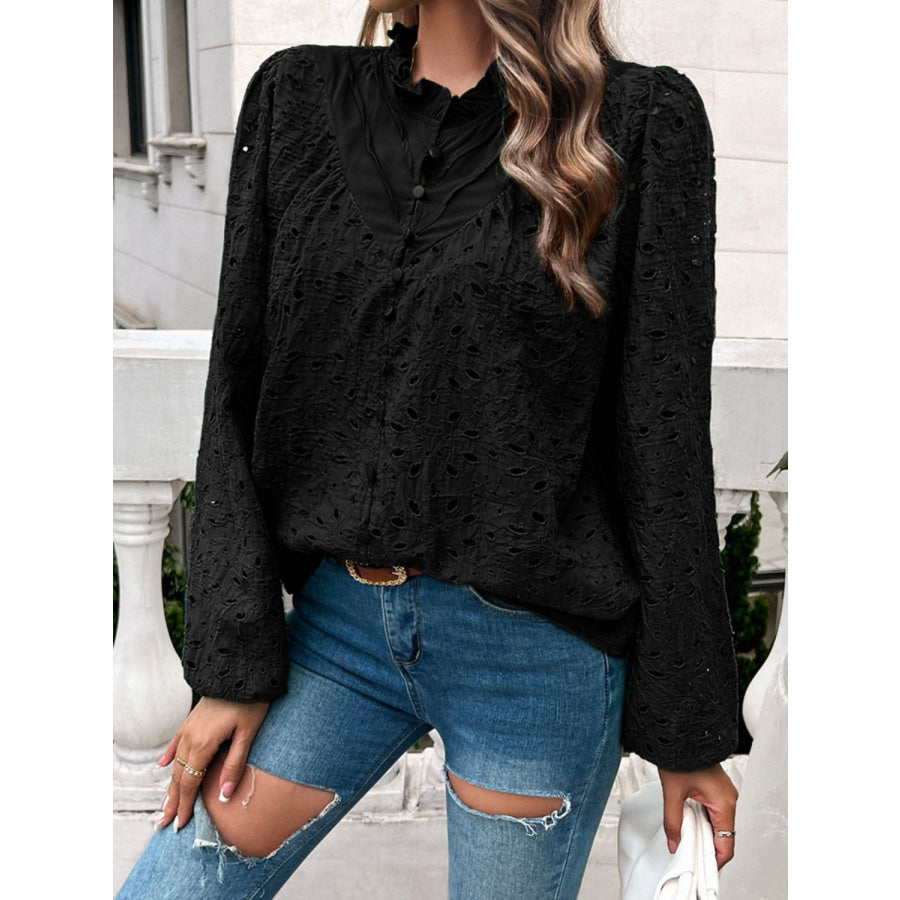 Frill Round Neck Long Sleeve Shirt Apparel and Accessories
