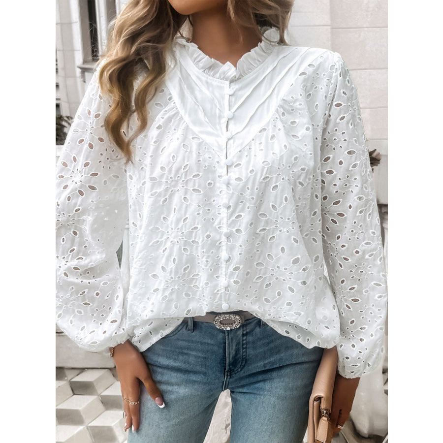 Frill Round Neck Long Sleeve Shirt Apparel and Accessories