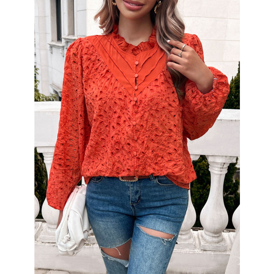 Frill Round Neck Long Sleeve Shirt Apparel and Accessories