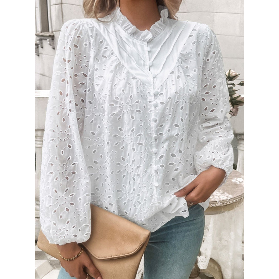Frill Round Neck Long Sleeve Shirt Apparel and Accessories