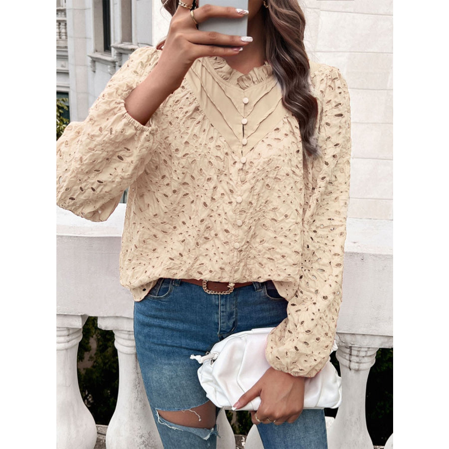 Frill Round Neck Long Sleeve Shirt Apparel and Accessories