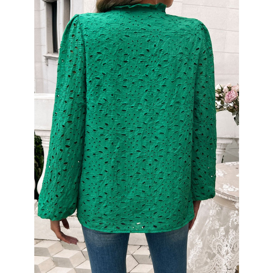 Frill Round Neck Long Sleeve Shirt Apparel and Accessories