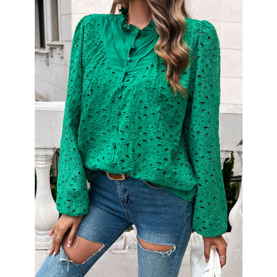 Frill Round Neck Long Sleeve Shirt Apparel and Accessories