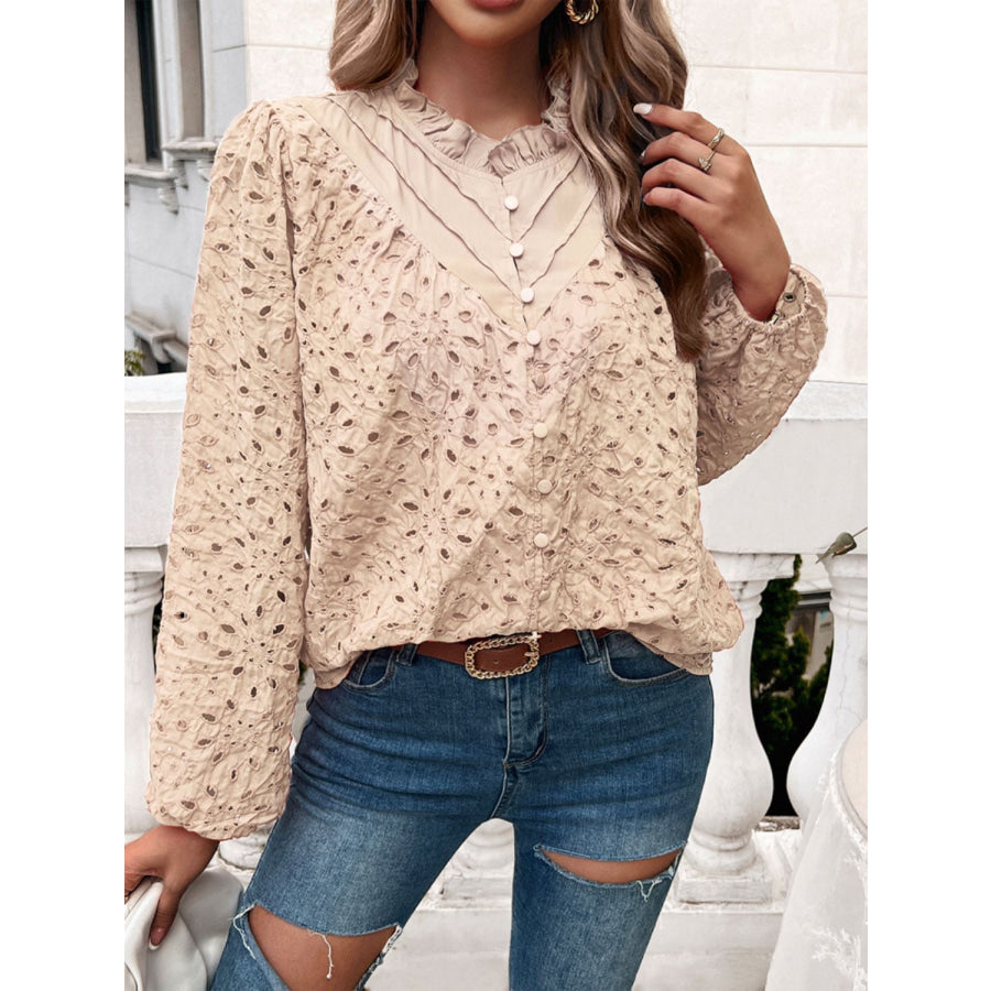 Frill Round Neck Long Sleeve Shirt Apparel and Accessories