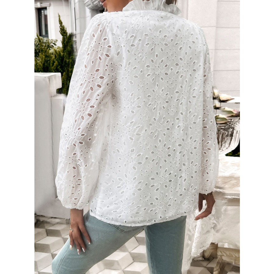 Frill Round Neck Long Sleeve Shirt Apparel and Accessories