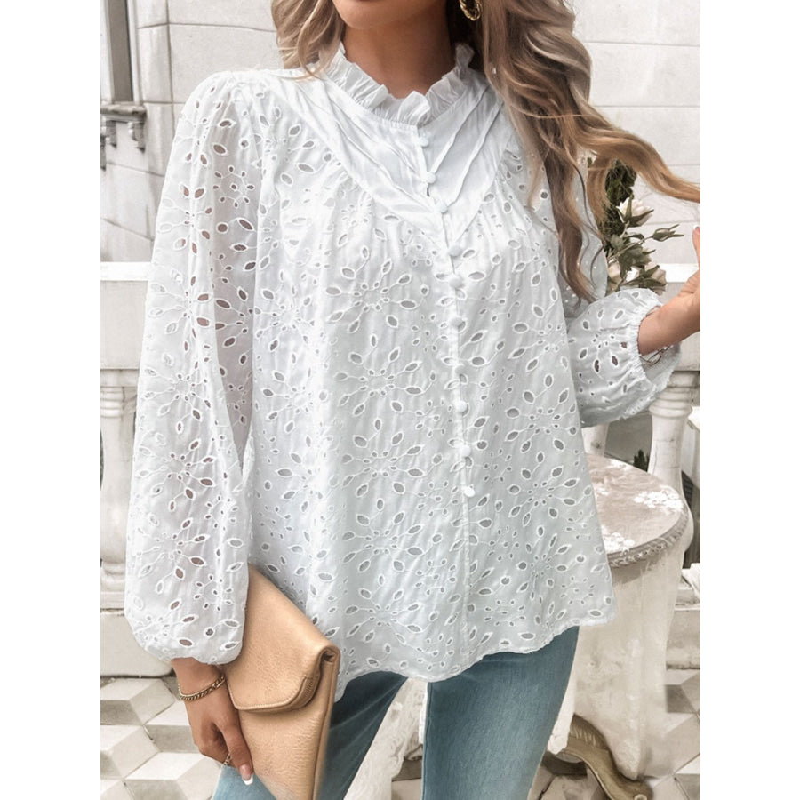 Frill Round Neck Long Sleeve Shirt Apparel and Accessories