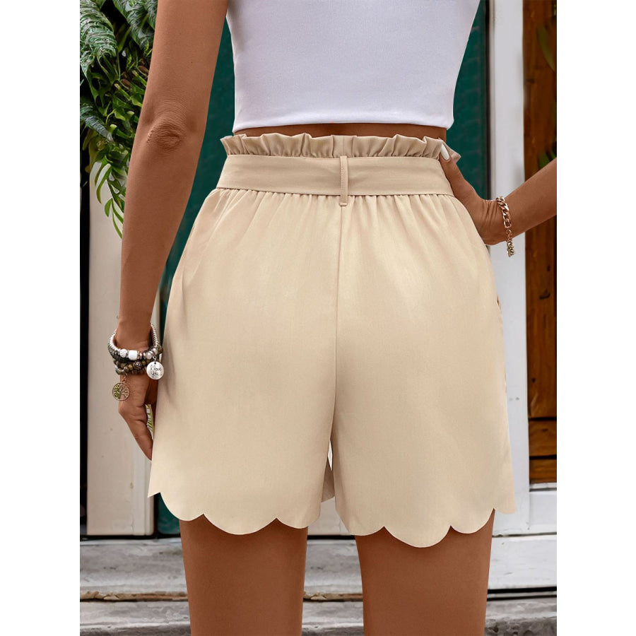Frill Tied Shorts with Pockets Tan / S Apparel and Accessories