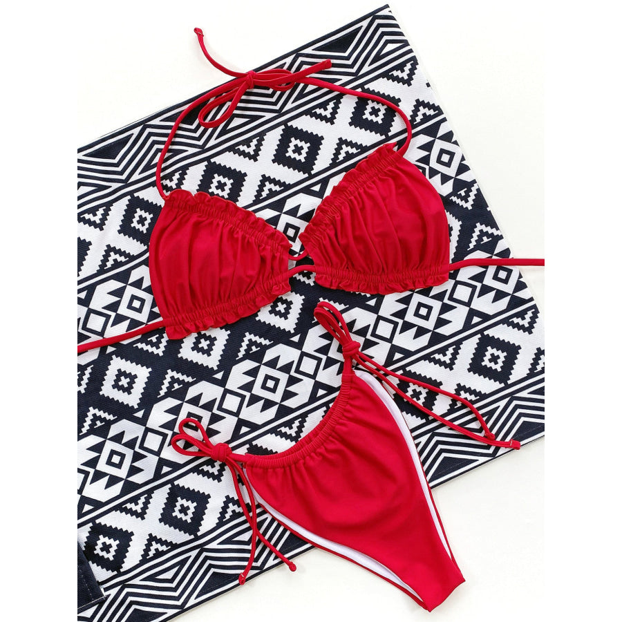 Frill Trill Halter Neck Bikini Set Apparel and Accessories