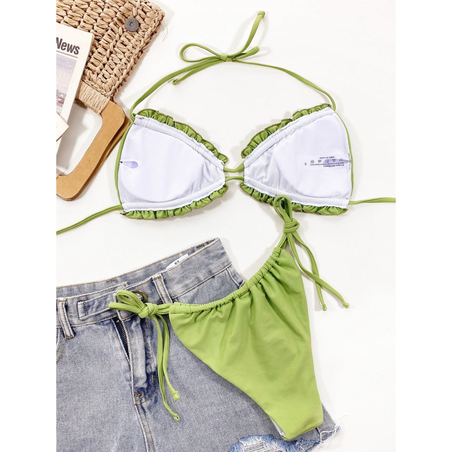 Frill Trill Halter Neck Bikini Set Apparel and Accessories