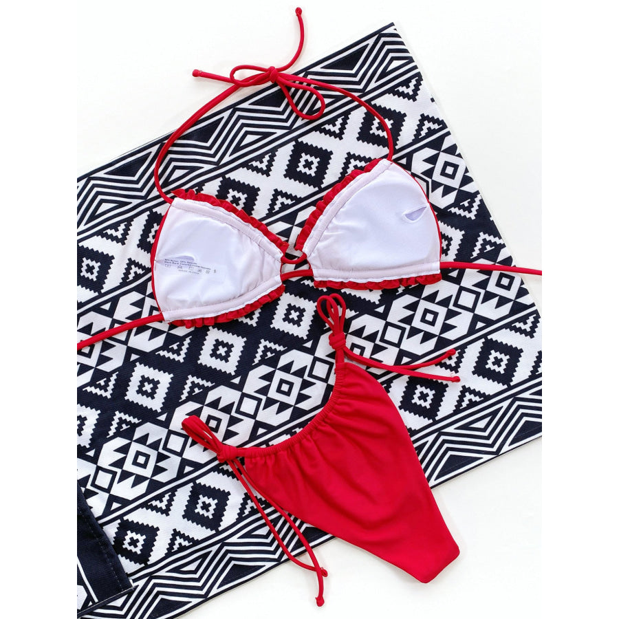 Frill Trill Halter Neck Bikini Set Apparel and Accessories