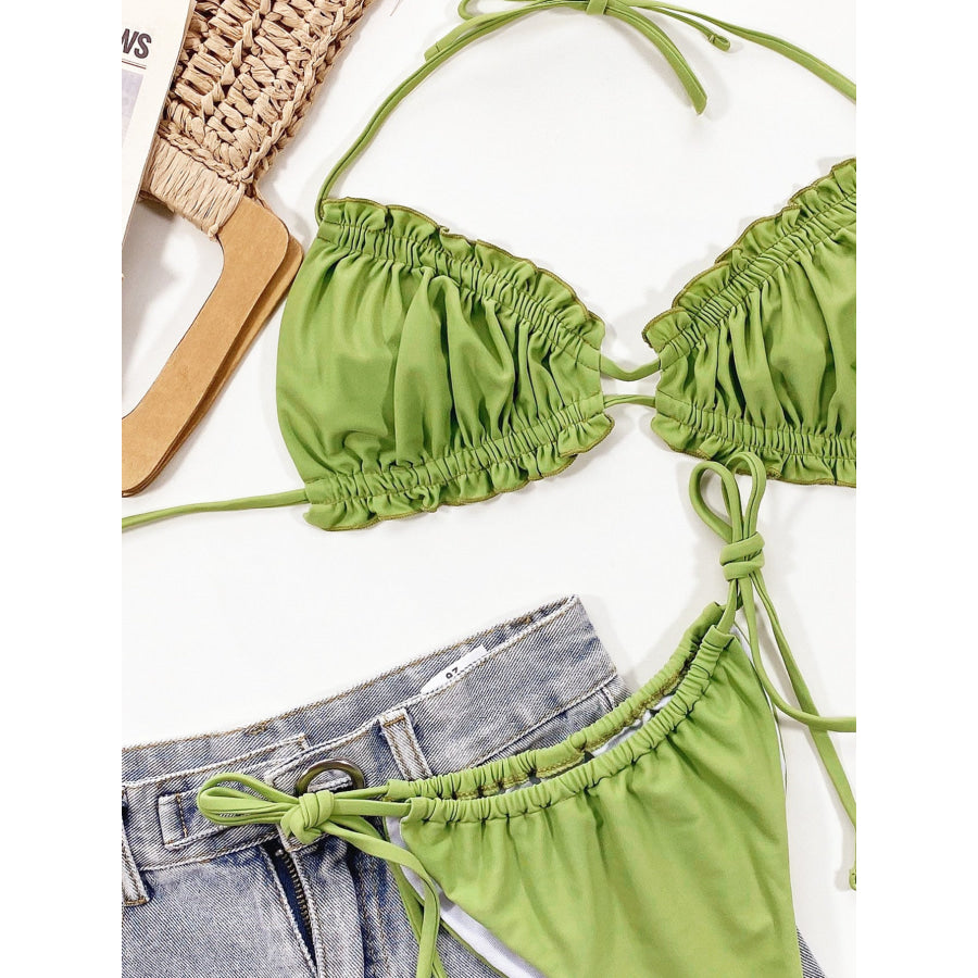 Frill Trill Halter Neck Bikini Set Apparel and Accessories