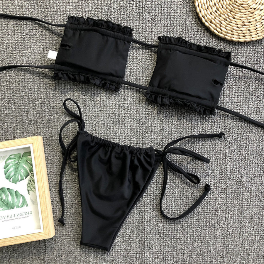 Frill Trim Ruched Bikini Set Apparel and Accessories