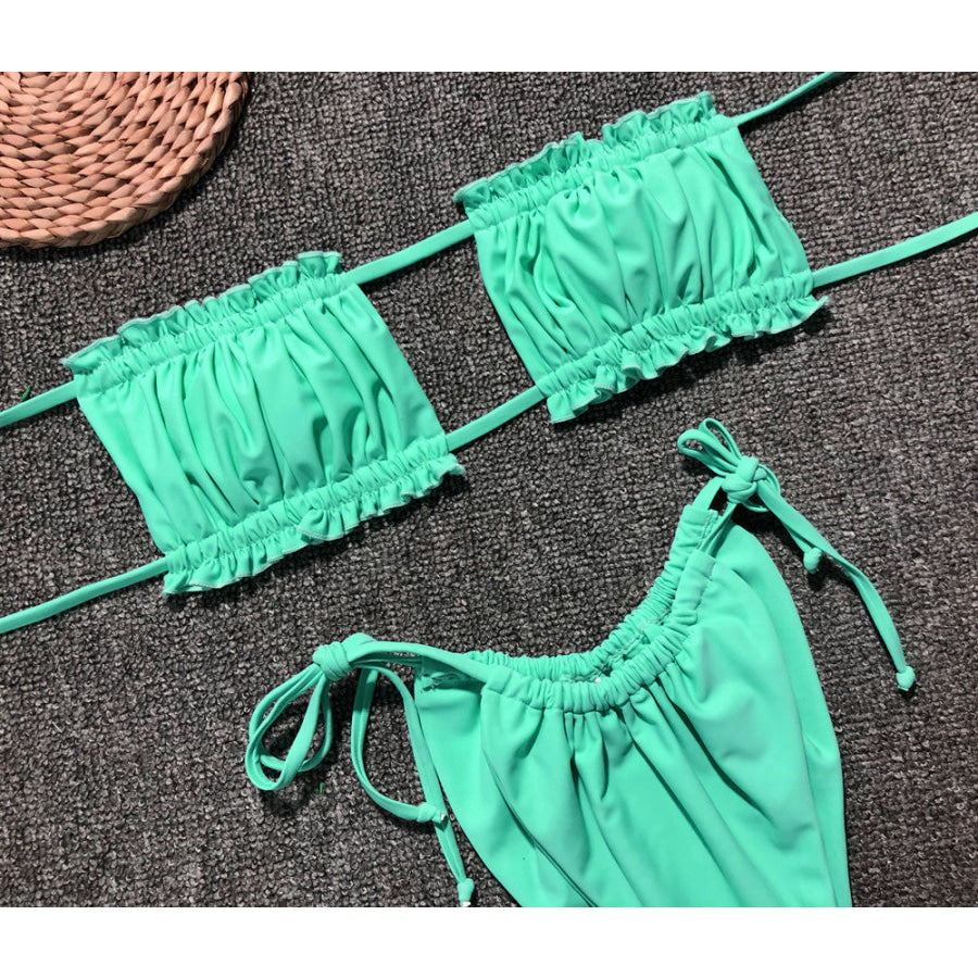 Frill Trim Ruched Bikini Set Apparel and Accessories