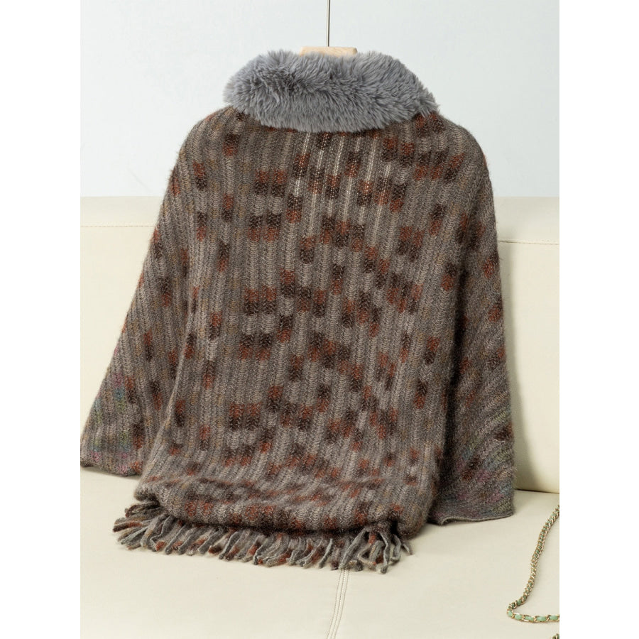 Fringe Fuzzy Open Front Poncho Apparel and Accessories