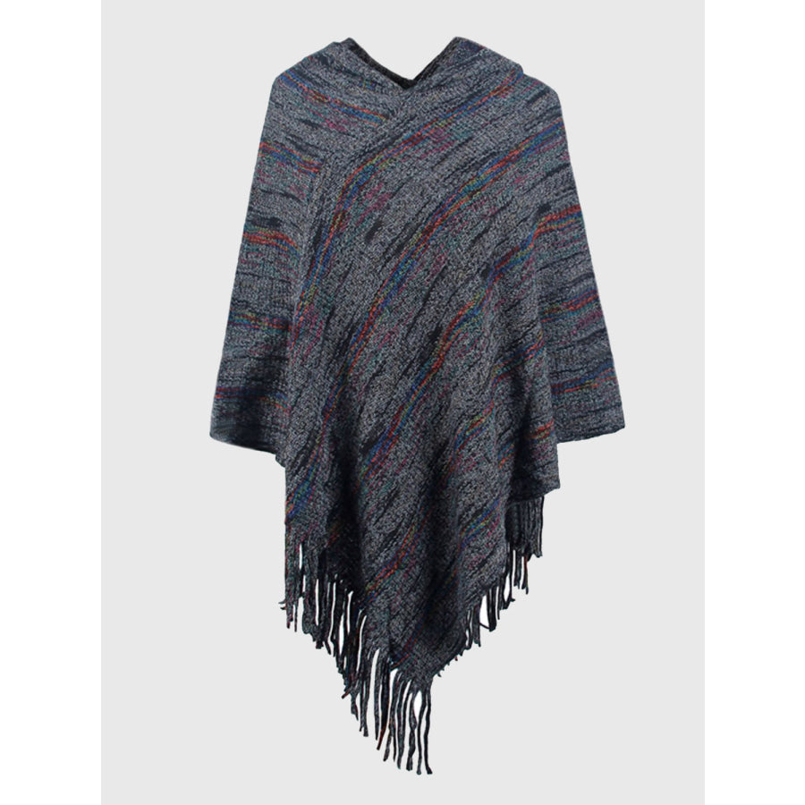 Fringe Hem Hooded Poncho Black / One Size