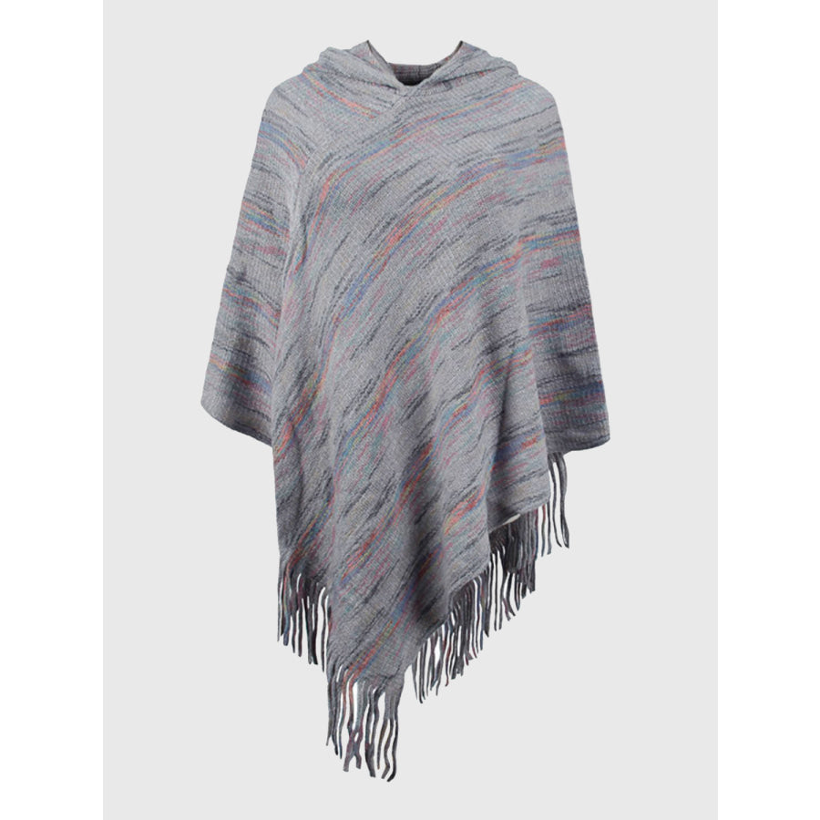 Fringe Hem Hooded Poncho Charcoal / One Size