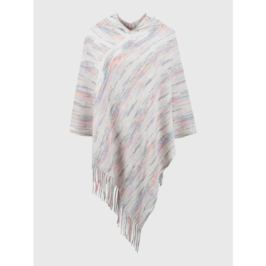 Fringe Hem Hooded Poncho Ivory / One Size