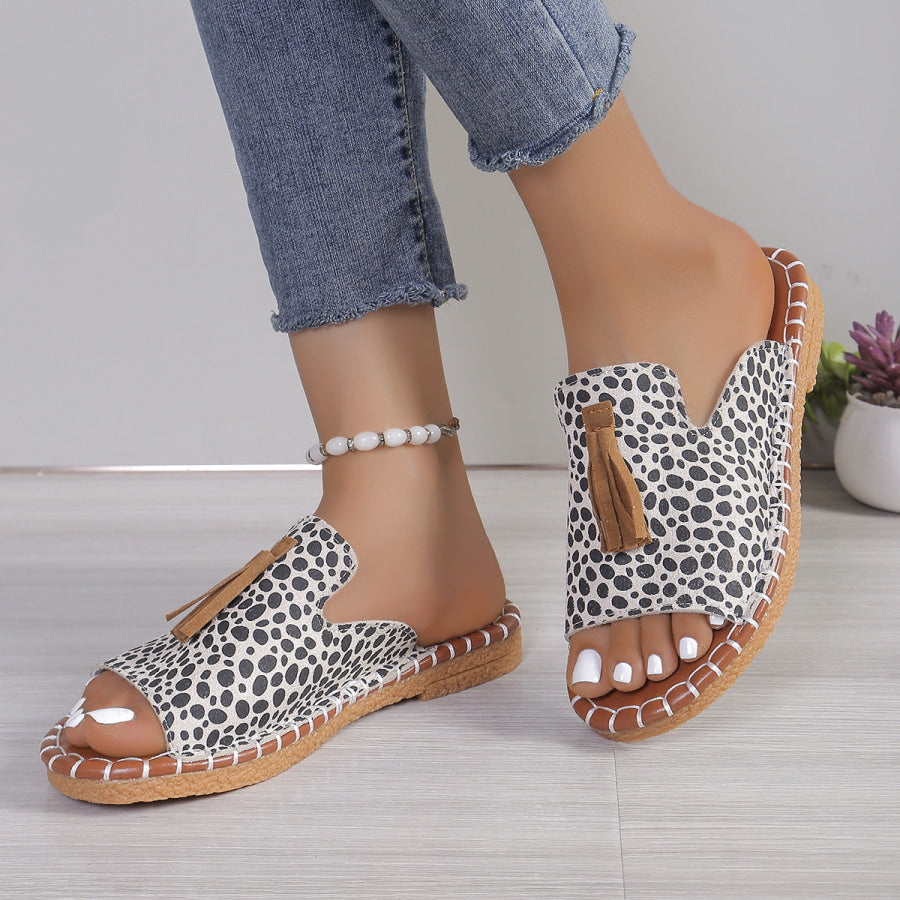 Fringe Leopard Open Toe Sandals Apparel and Accessories