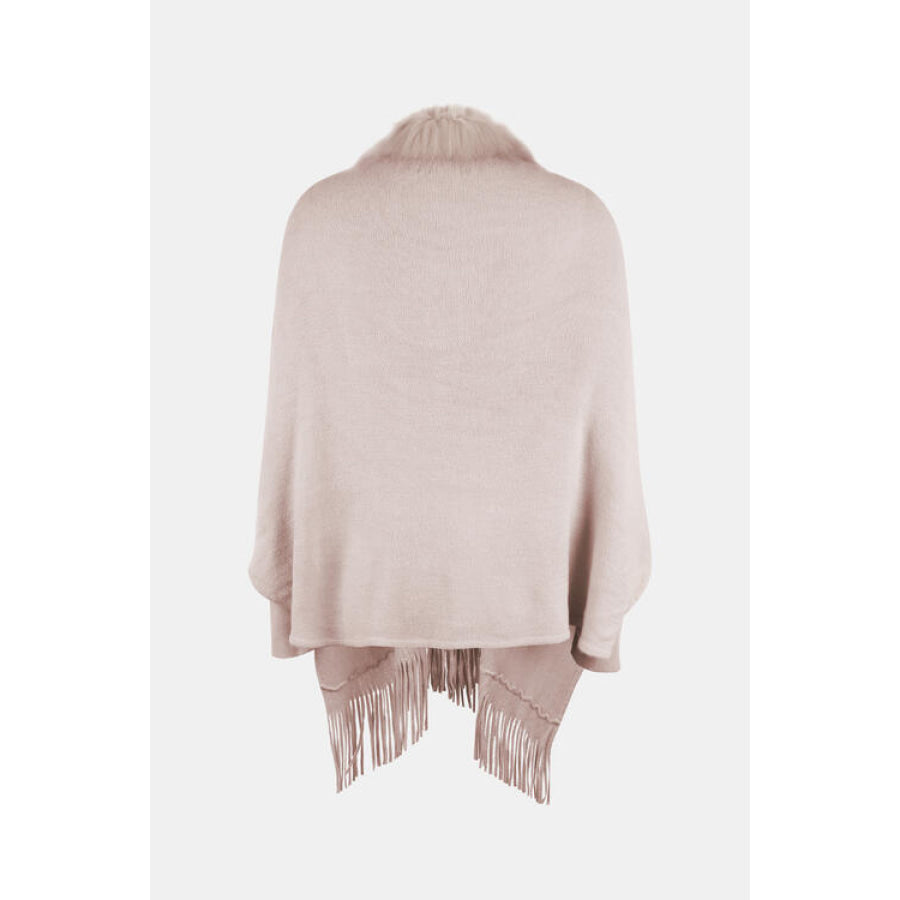 Fringe Open Front Long Sleeve Poncho Clothing