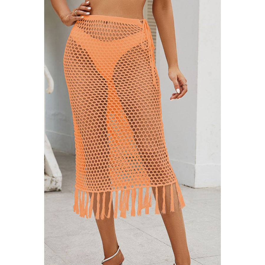 Fringe Openwork High Waist Swim Skirt Apparel and Accessories