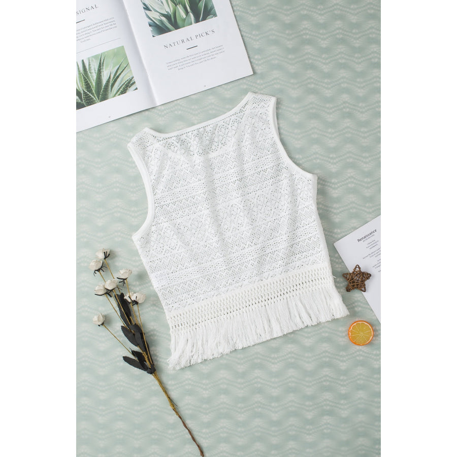 Fringe Openwork Round Neck Tank Apparel and Accessories
