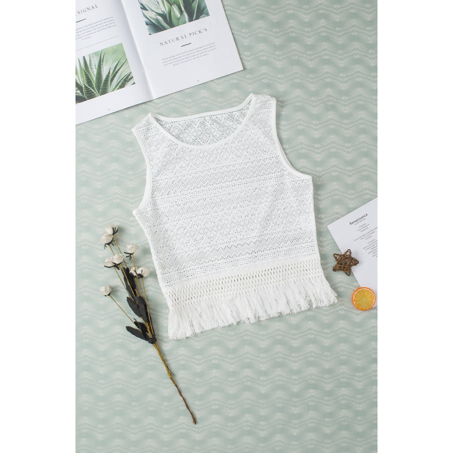 Fringe Openwork Round Neck Tank Apparel and Accessories