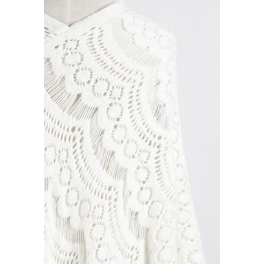 Fringe Openwork Surplice Cape Sleeve Poncho Clothing