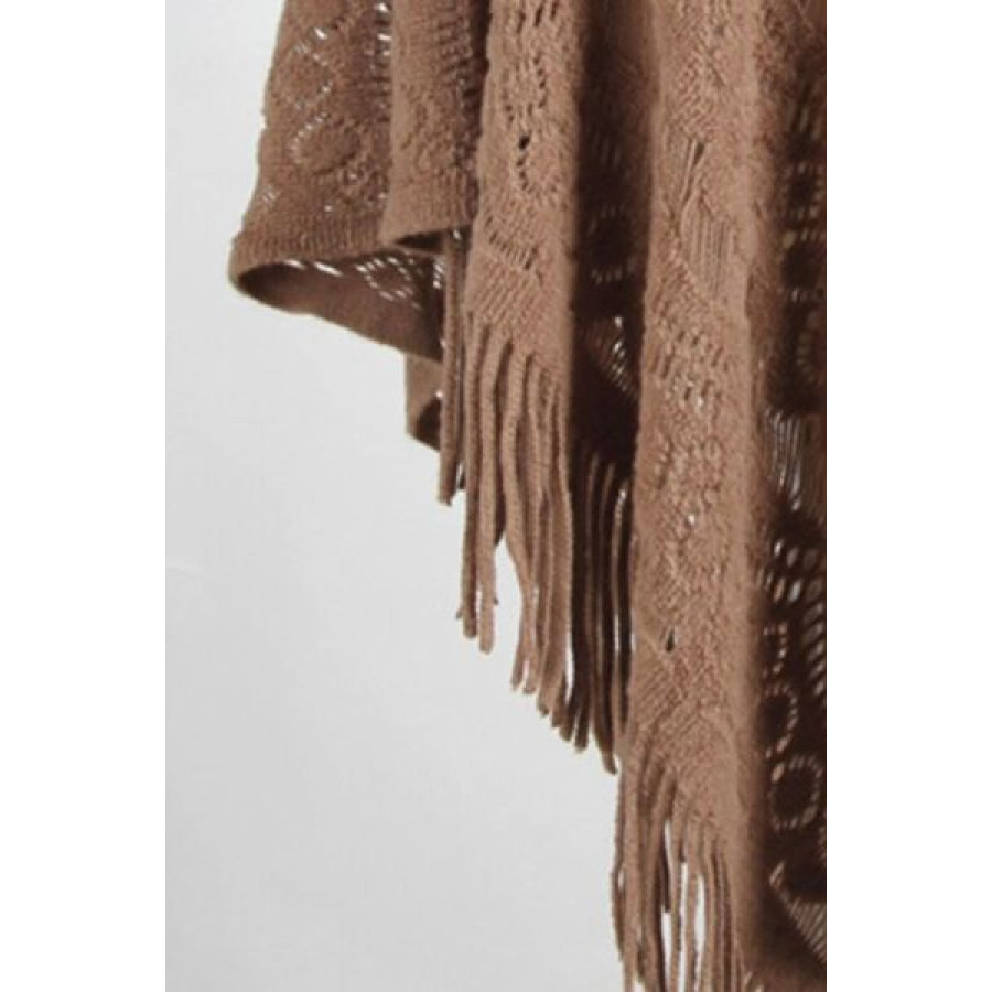 Fringe Openwork Surplice Cape Sleeve Poncho Clothing