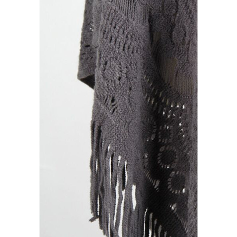 Fringe Openwork Surplice Cape Sleeve Poncho Clothing