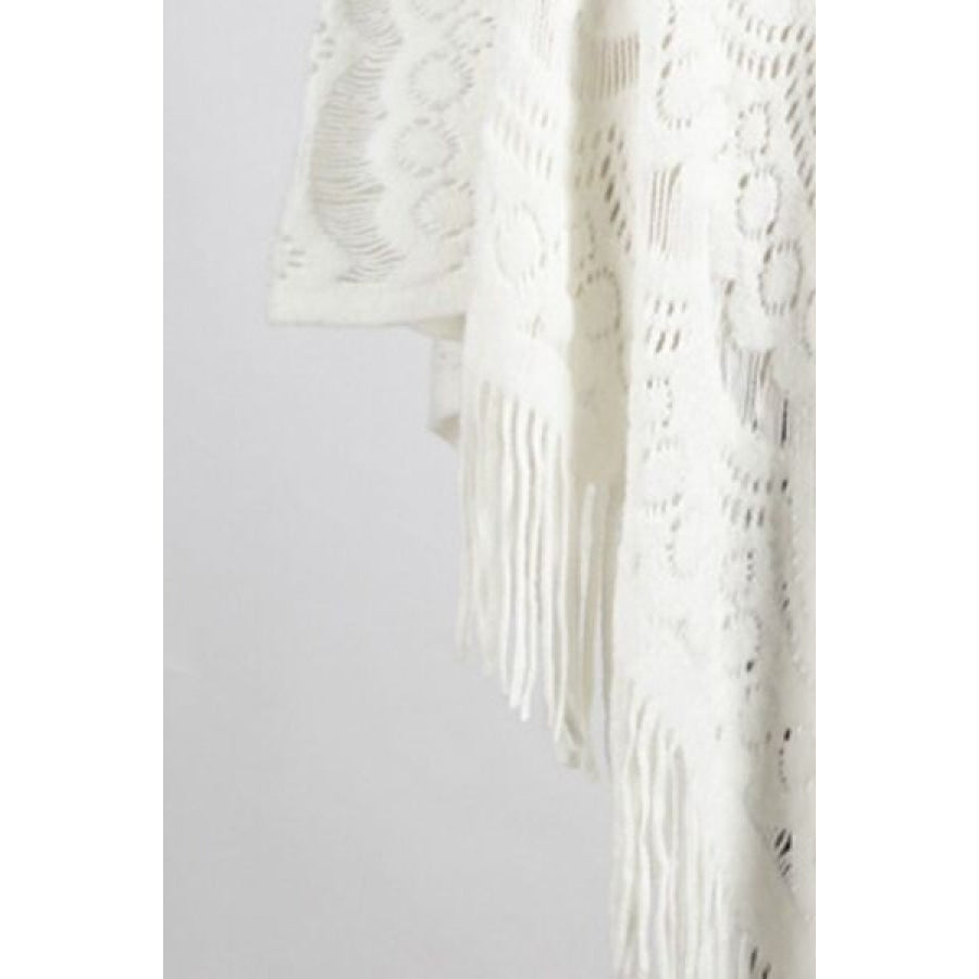 Fringe Openwork Surplice Cape Sleeve Poncho Clothing