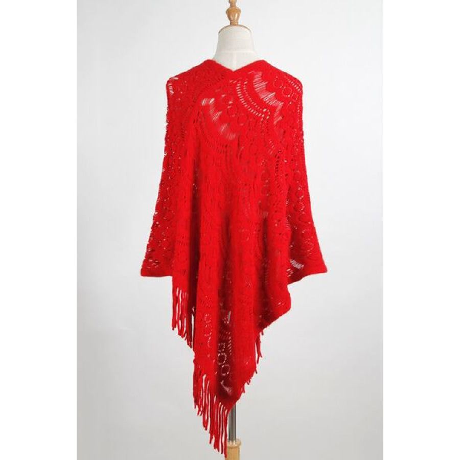 Fringe Openwork Surplice Cape Sleeve Poncho Clothing